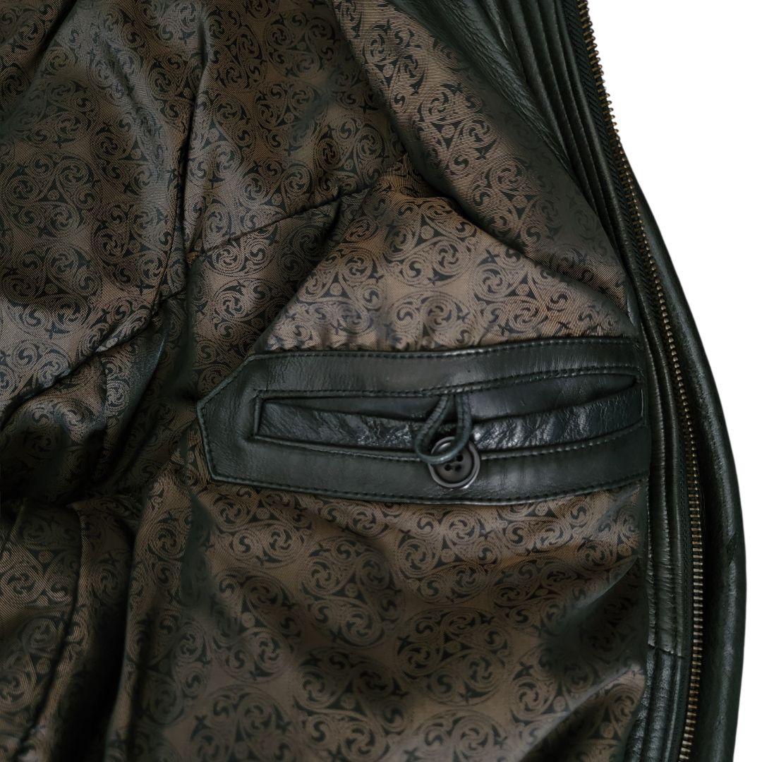 メンズ　鹿革　レザージャケット　裏総柄　 ヴィンテージ　ブラック　LL