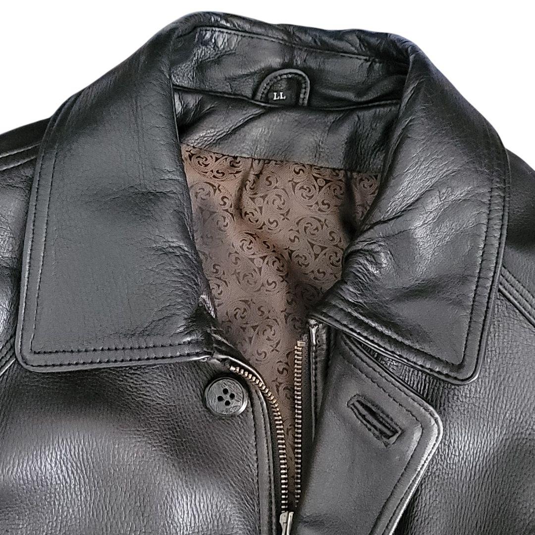 メンズ　鹿革　レザージャケット　裏総柄　 ヴィンテージ　ブラック　LL
