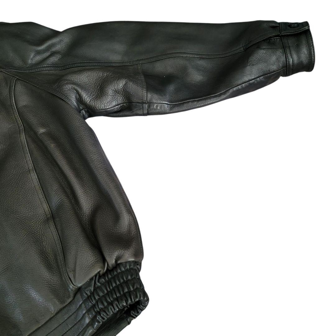 メンズ　鹿革　レザージャケット　裏総柄　 ヴィンテージ　ブラック　LL