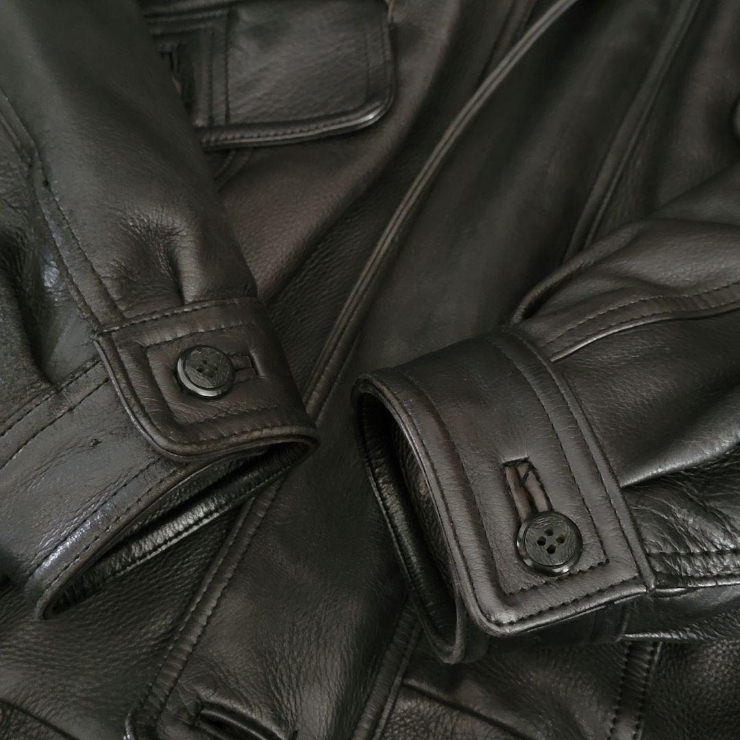 メンズ　鹿革　レザージャケット　裏総柄　 ヴィンテージ　ブラック　LL