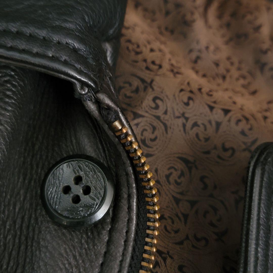 メンズ　鹿革　レザージャケット　裏総柄　 ヴィンテージ　ブラック　LL