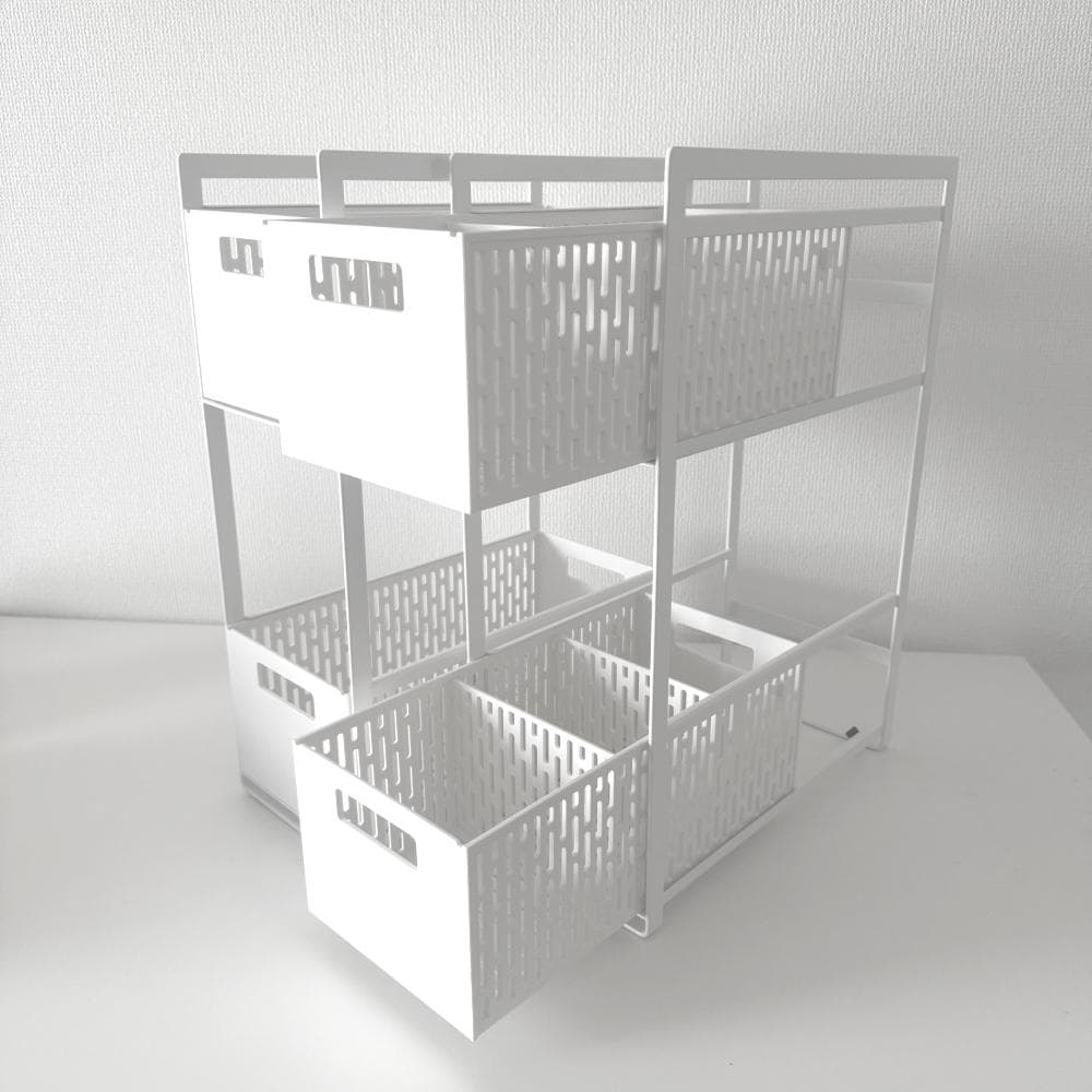 山崎実業 tower シンク下 収納バスケット 2段 ホワイト 2個セット