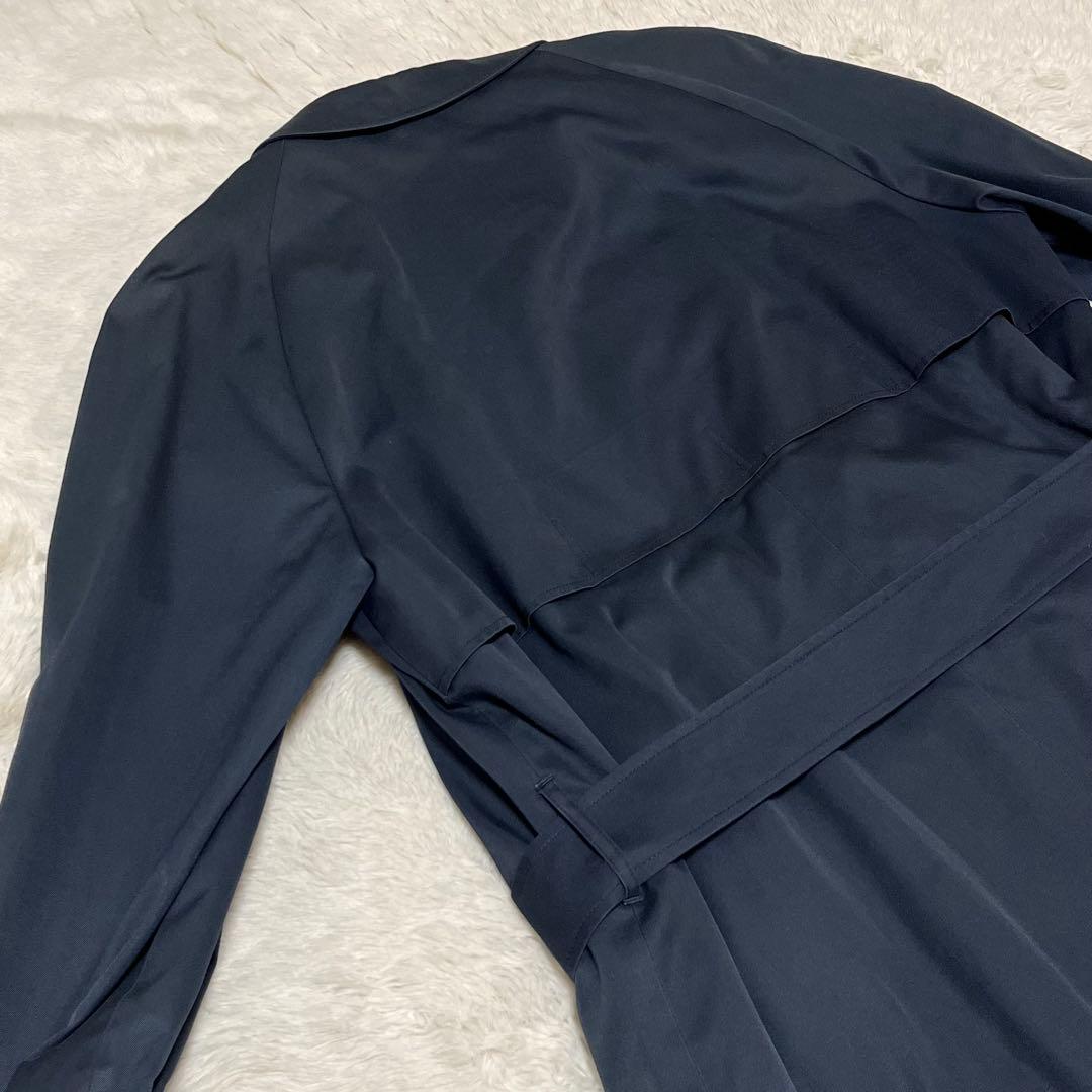 メンズ　アクアスキュータム　ステンカラーコート　ベルト　ライナー　チェック　紺