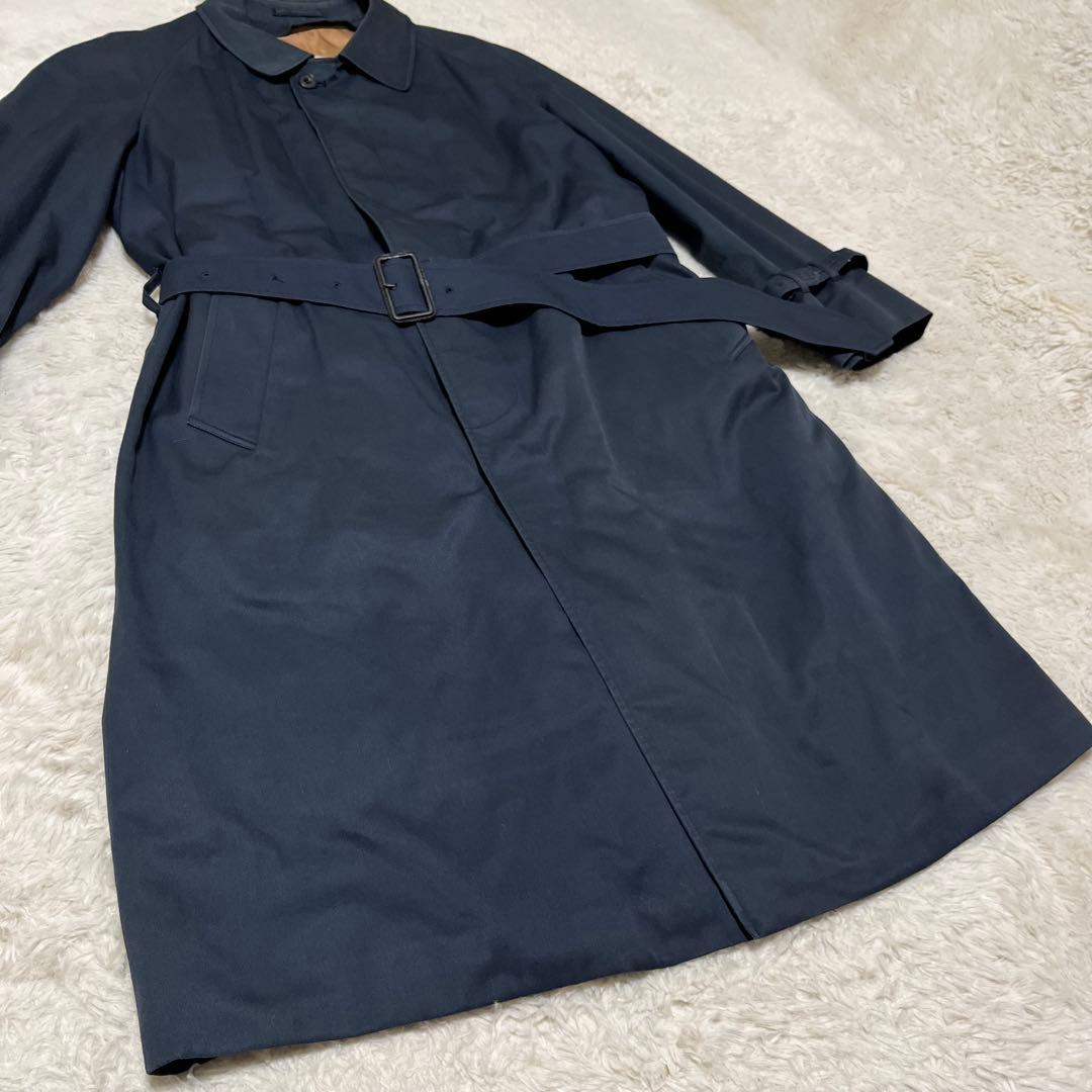 メンズ　アクアスキュータム　ステンカラーコート　ベルト　ライナー　チェック　紺