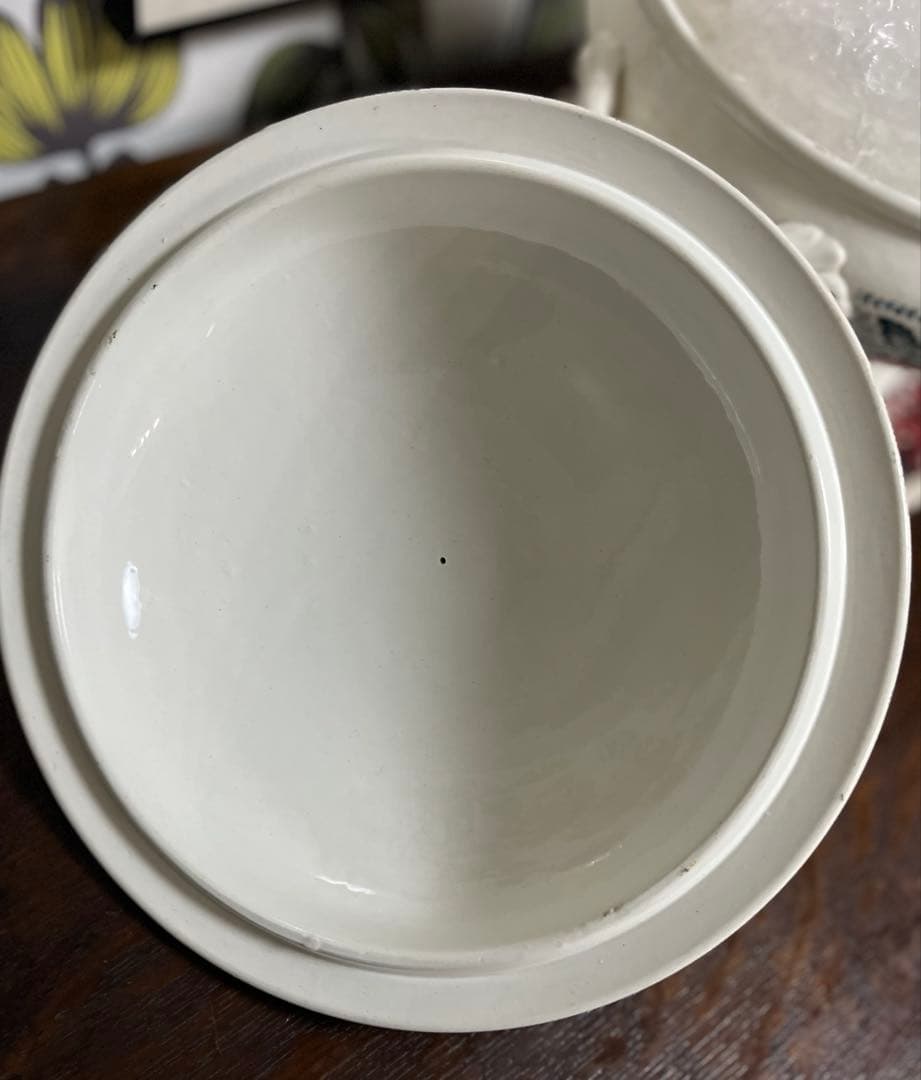 最終お値下げフランスアンティーク　桜桃模様のスーピル持ち手迄幅30㌢バドンビレー