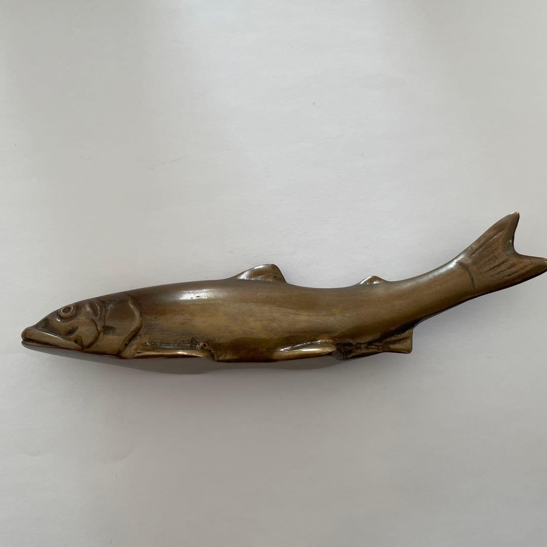 鮎文鎮　鋳銅　置物