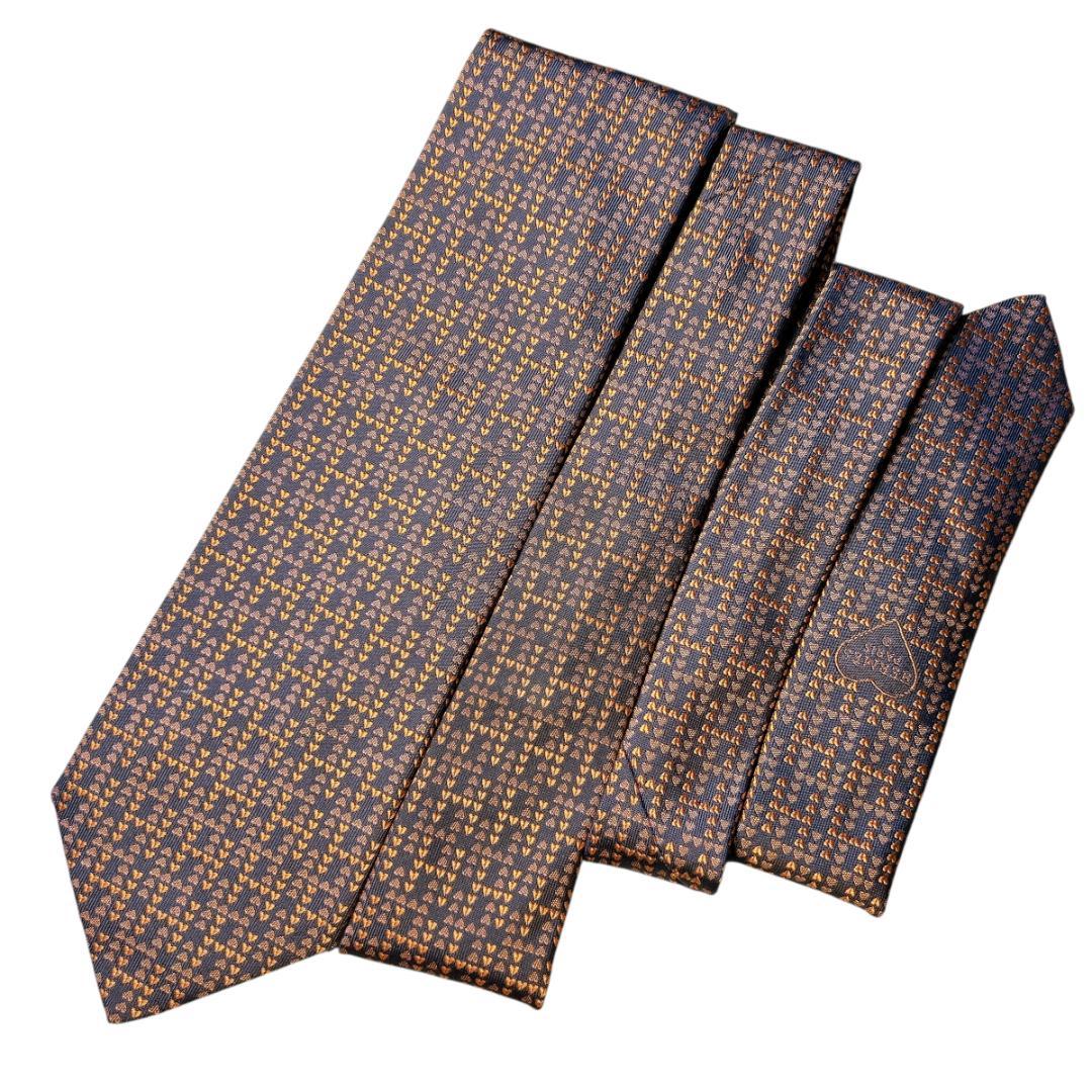 【美品】HERMES エルメス シルクネクタイ ハート総柄 ブラウン ファソネ