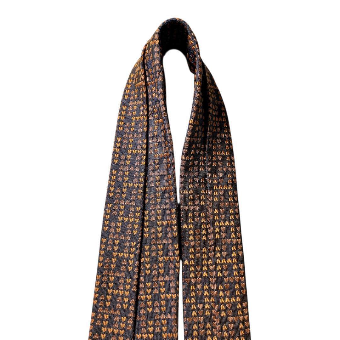 【美品】HERMES エルメス シルクネクタイ ハート総柄 ブラウン ファソネ