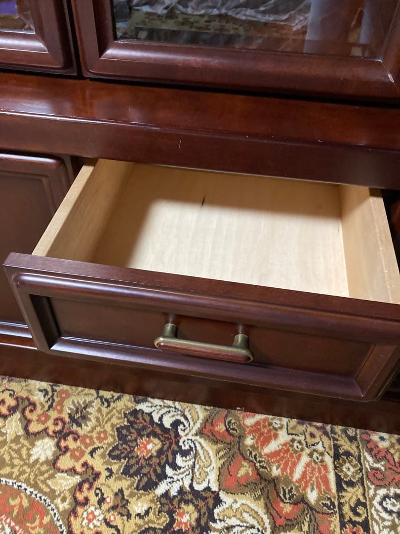 ダークブラウン 木製 本棚 ガラス扉付き