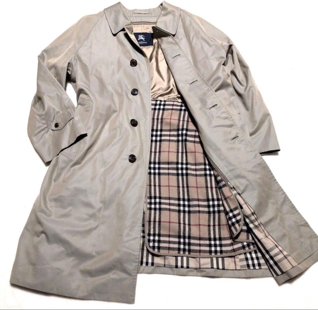 美品バーバリーズロンドンステンカラーコートノバチェック ライナー 玉虫カーキ色