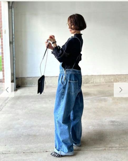 にゃっこ★CHECK&COFFEE デニムサロペット ブルー