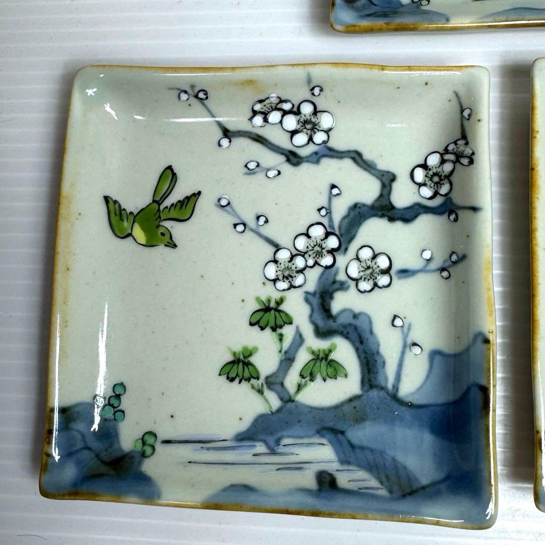 五代目　佐藤走波　染錦花鳥文　銘々皿揃　5枚　客　桜　鳥　春