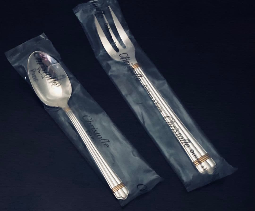 ★クリストフル　アリア　ゴールドリング★コーヒースプーン、ケーキフォーク★