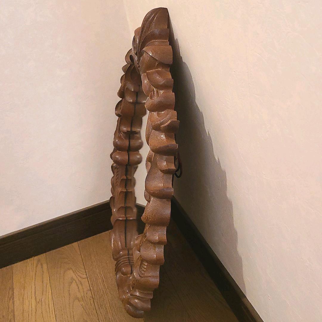アンティーク木彫り　掛鏡 レトロ