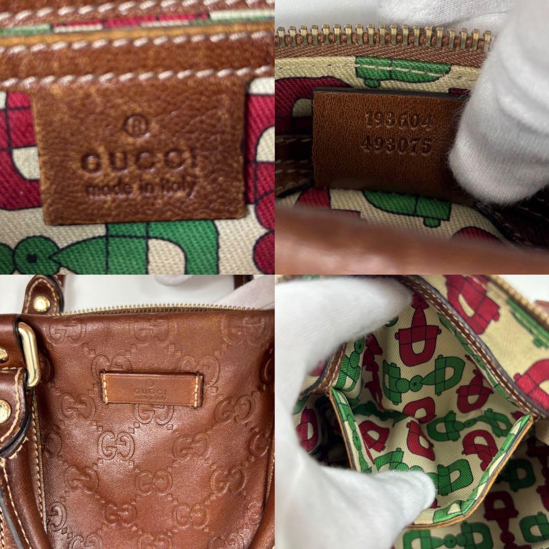 美品 グッチ GUCCI ミニボストン シマ レザー ハンドバッグ GG柄
