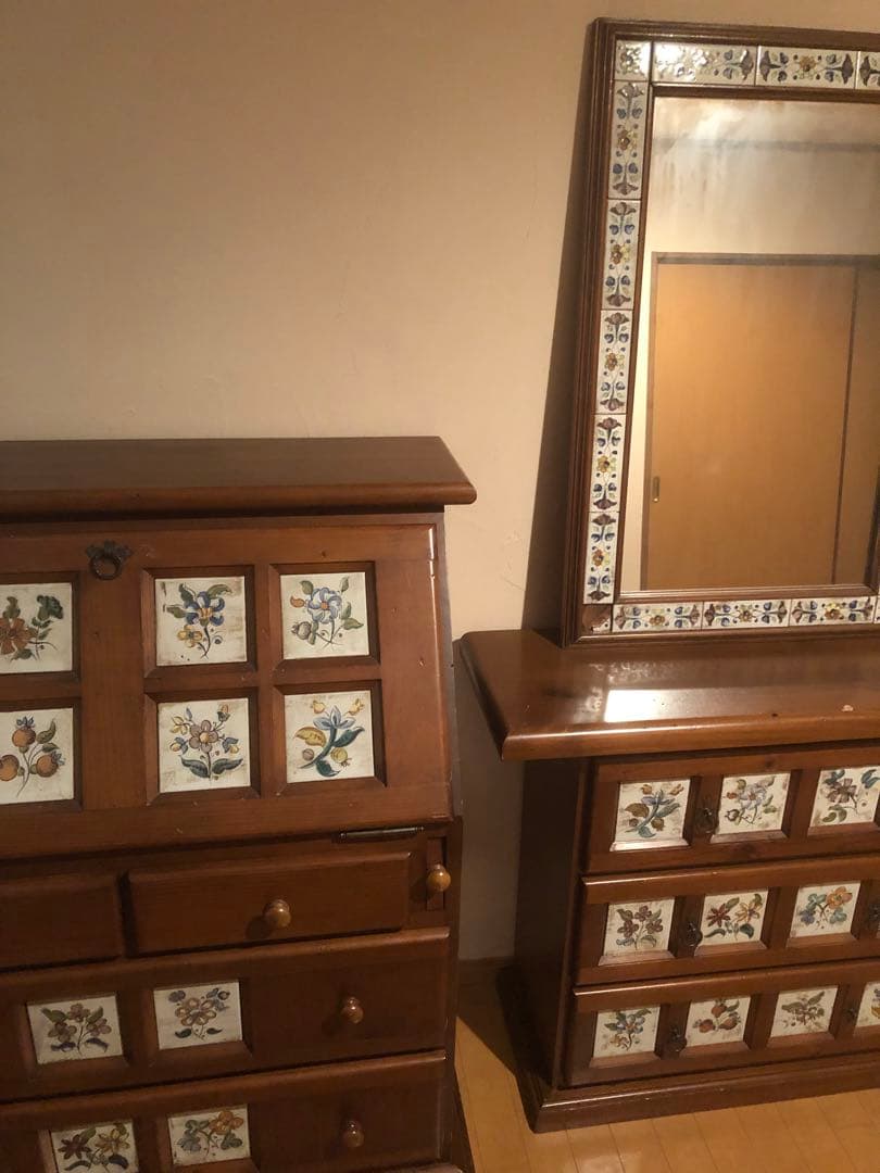 アクタス　鏡　スペイン家具　タイル欠けあり　長方形　アンティーク