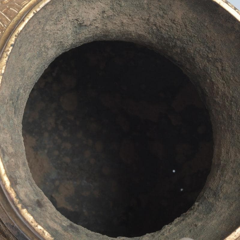 中国　古銅鍍金　漢詩刻　饕餮文　神獣蓋壷　M　9857A