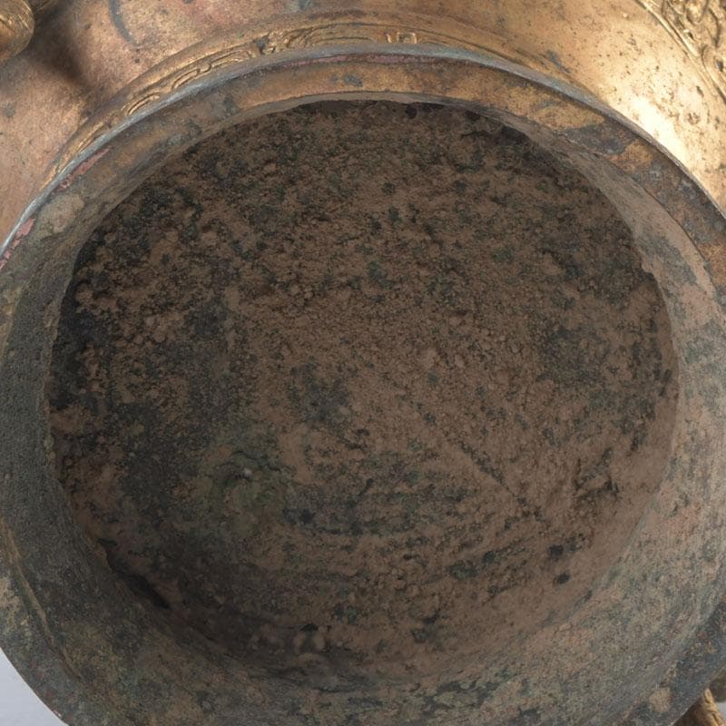 中国　古銅鍍金　漢詩刻　饕餮文　神獣蓋壷　M　9857A