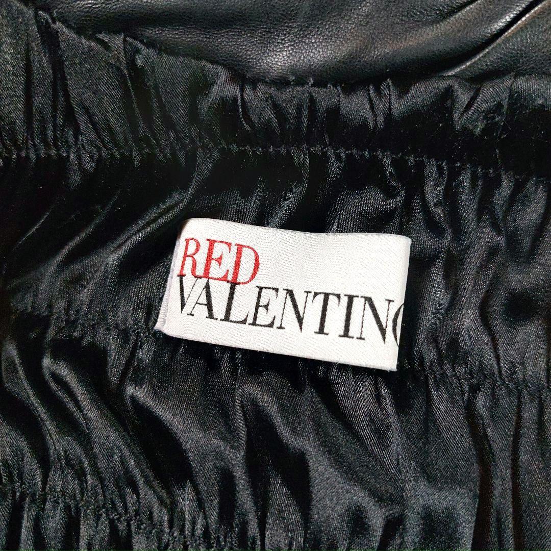 美品 RED VALENTINO ギャザーフリル Aライン レザージャケット 黒