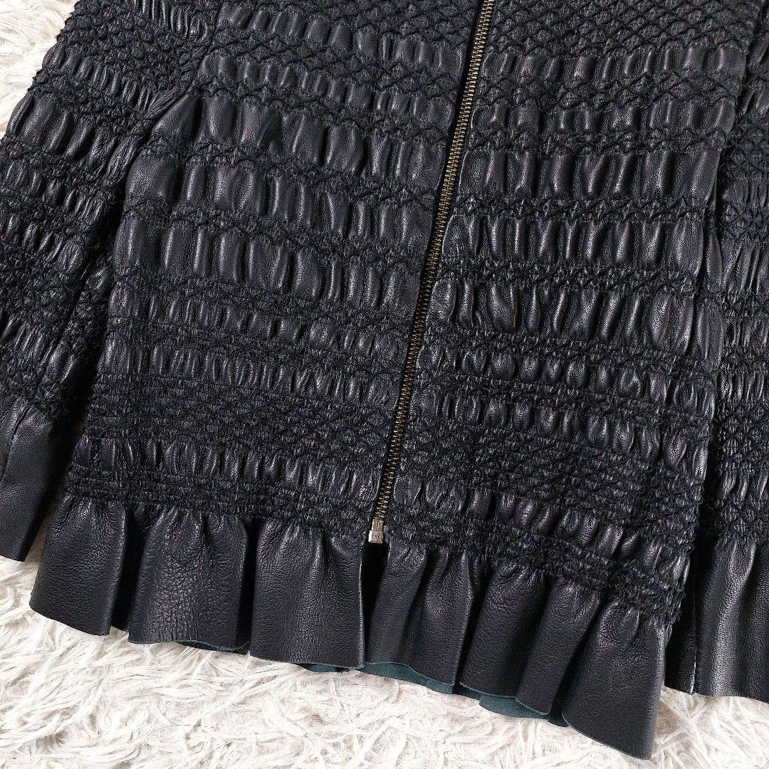 美品 RED VALENTINO ギャザーフリル Aライン レザージャケット 黒