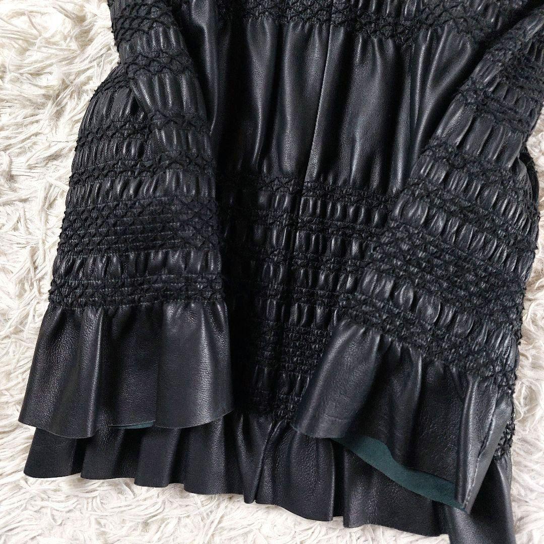 美品 RED VALENTINO ギャザーフリル Aライン レザージャケット 黒