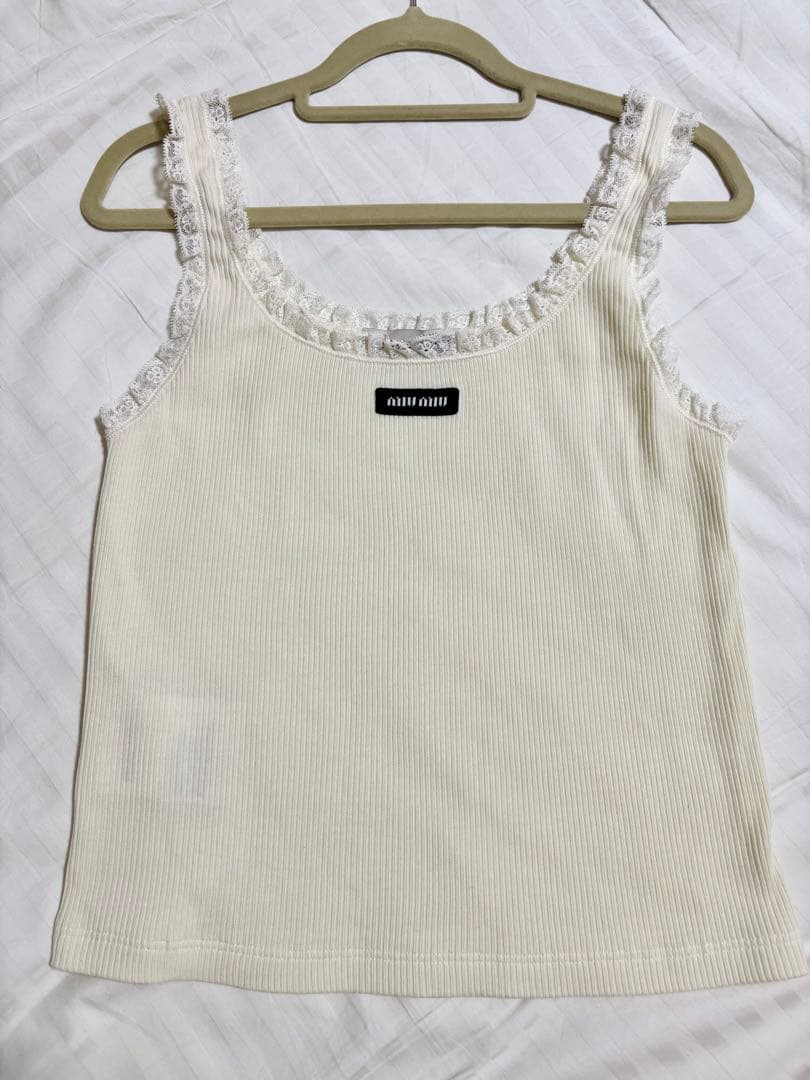 ミュウミュウ MIUMIU レーストリム リブタンクトップ