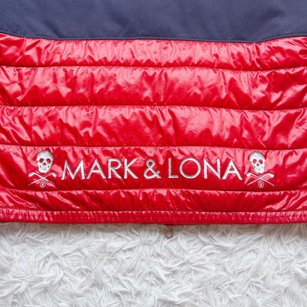 美品 マークアンドロナ ゴルフウェア 中綿ブルゾン 48 赤×紺 撥水 防寒