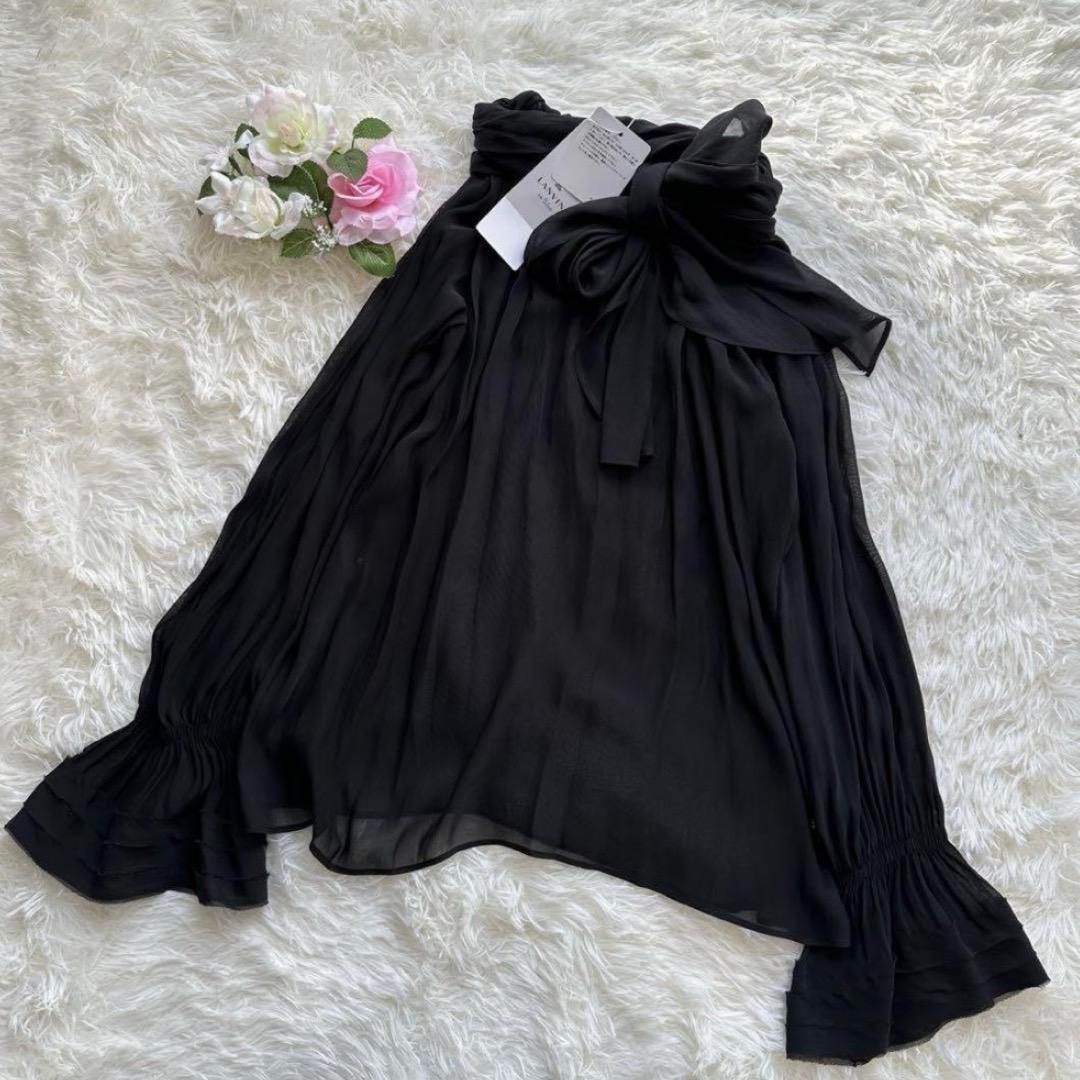 新品未使用 ランバン 楊柳シフォンボウタイブラウス