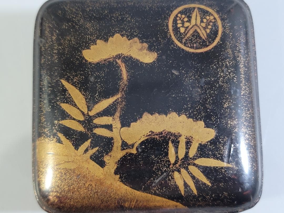 DT340 古美術 時代蒔絵 錫口 香合 蓋物