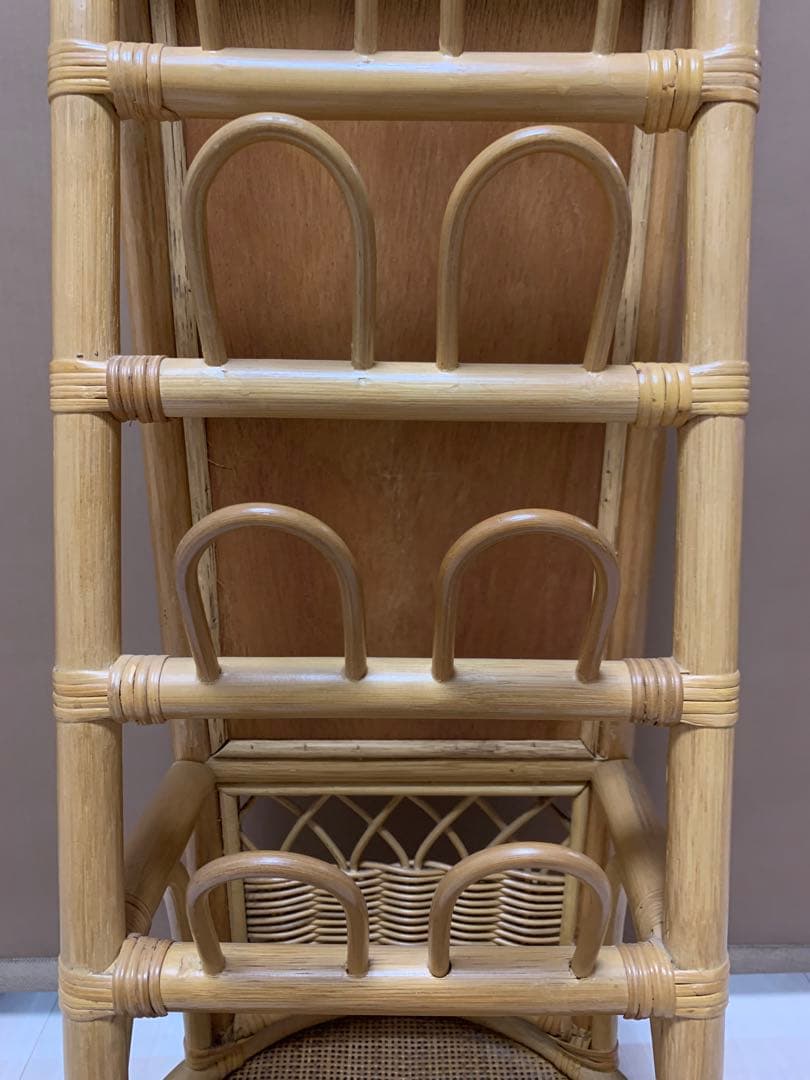 オールドラタン　回転式 スタンドミラー 姿見鏡 全身鏡 回転鏡 シューズラック