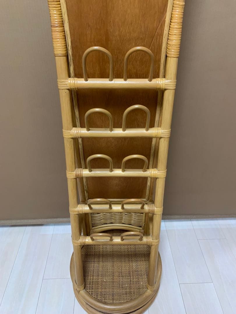 オールドラタン　回転式 スタンドミラー 姿見鏡 全身鏡 回転鏡 シューズラック