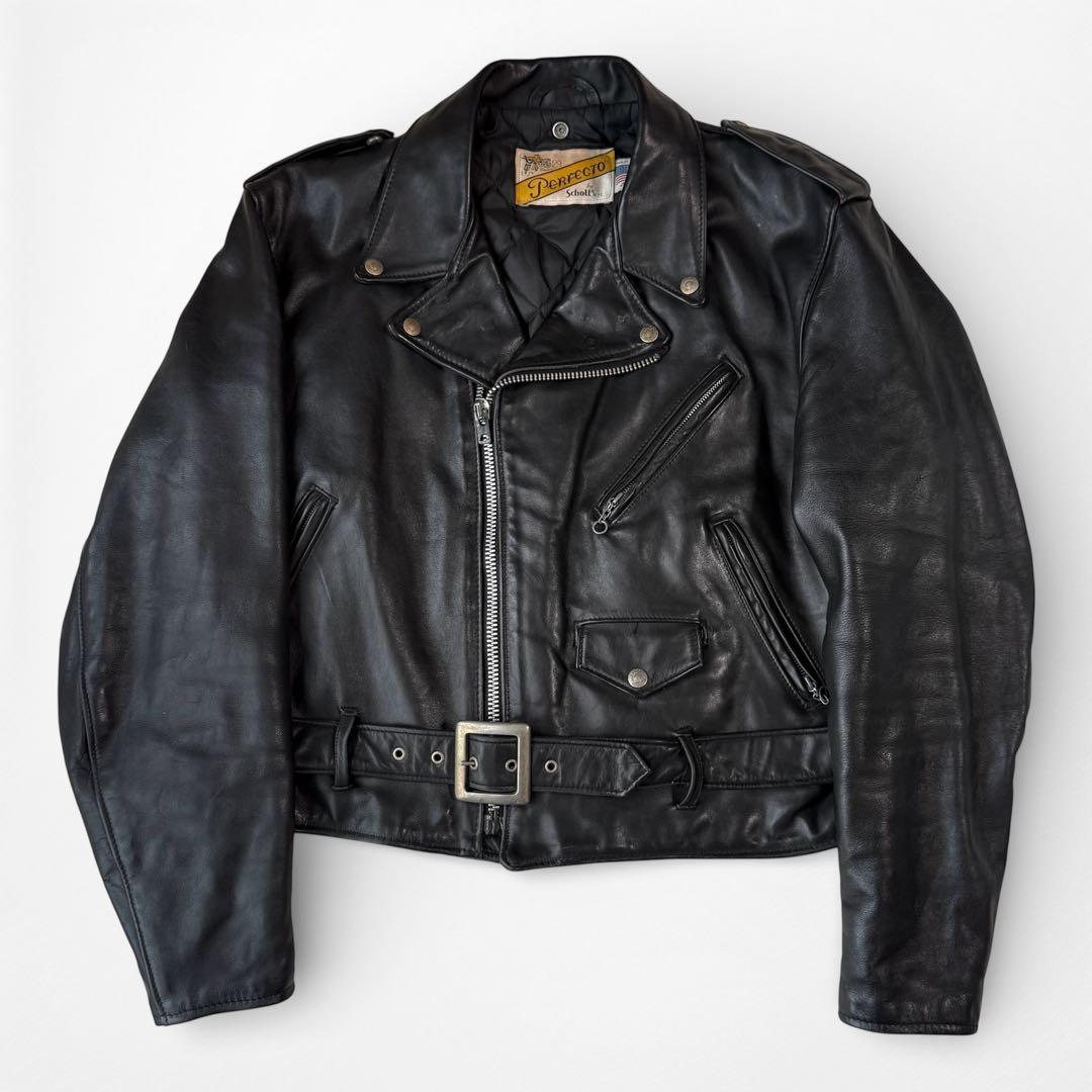 Schott 118 ダブルライダース 46 ブラック カウハイド USA 黒