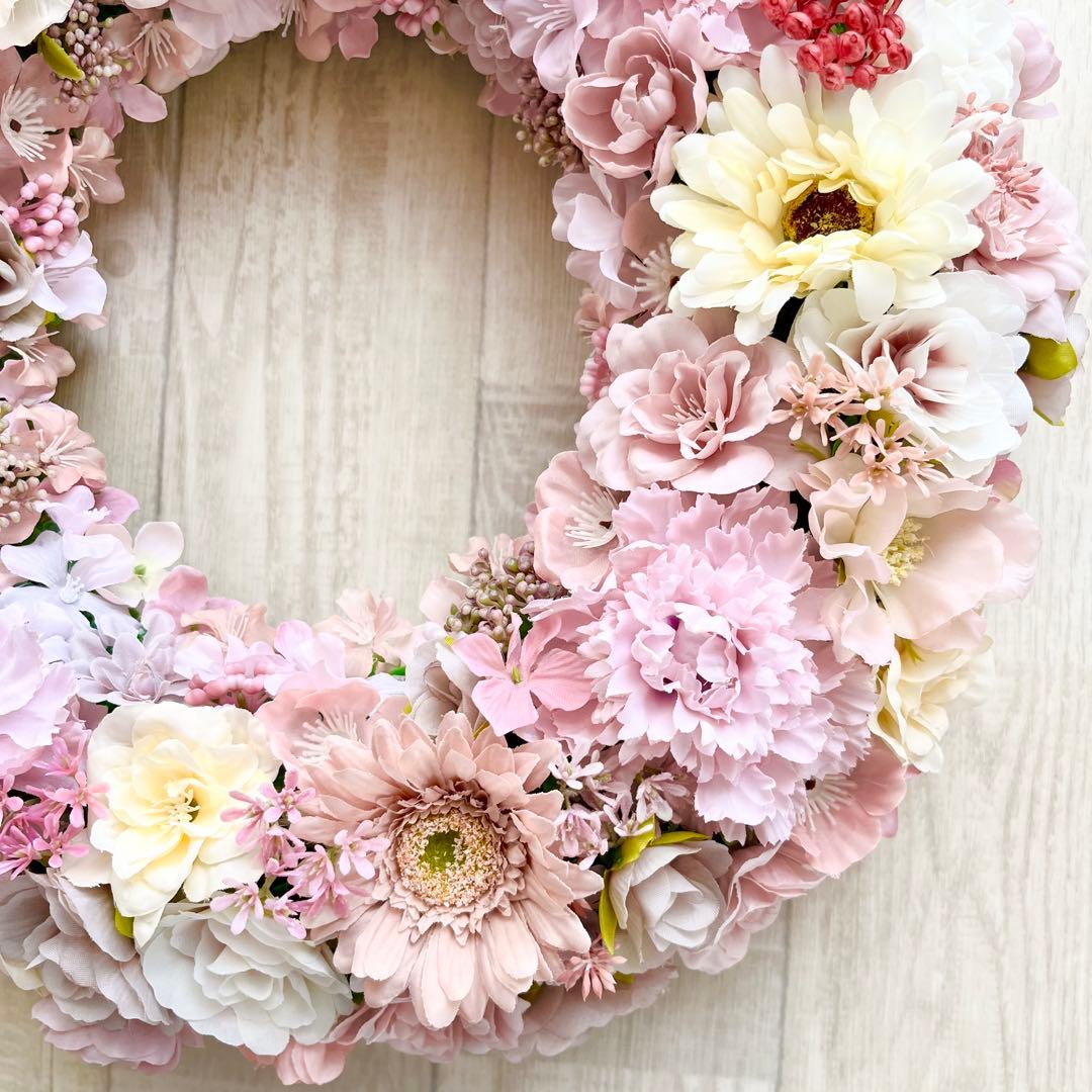 ローズ様オーダー フラワーリース 大きめ 春色 ピンク O21