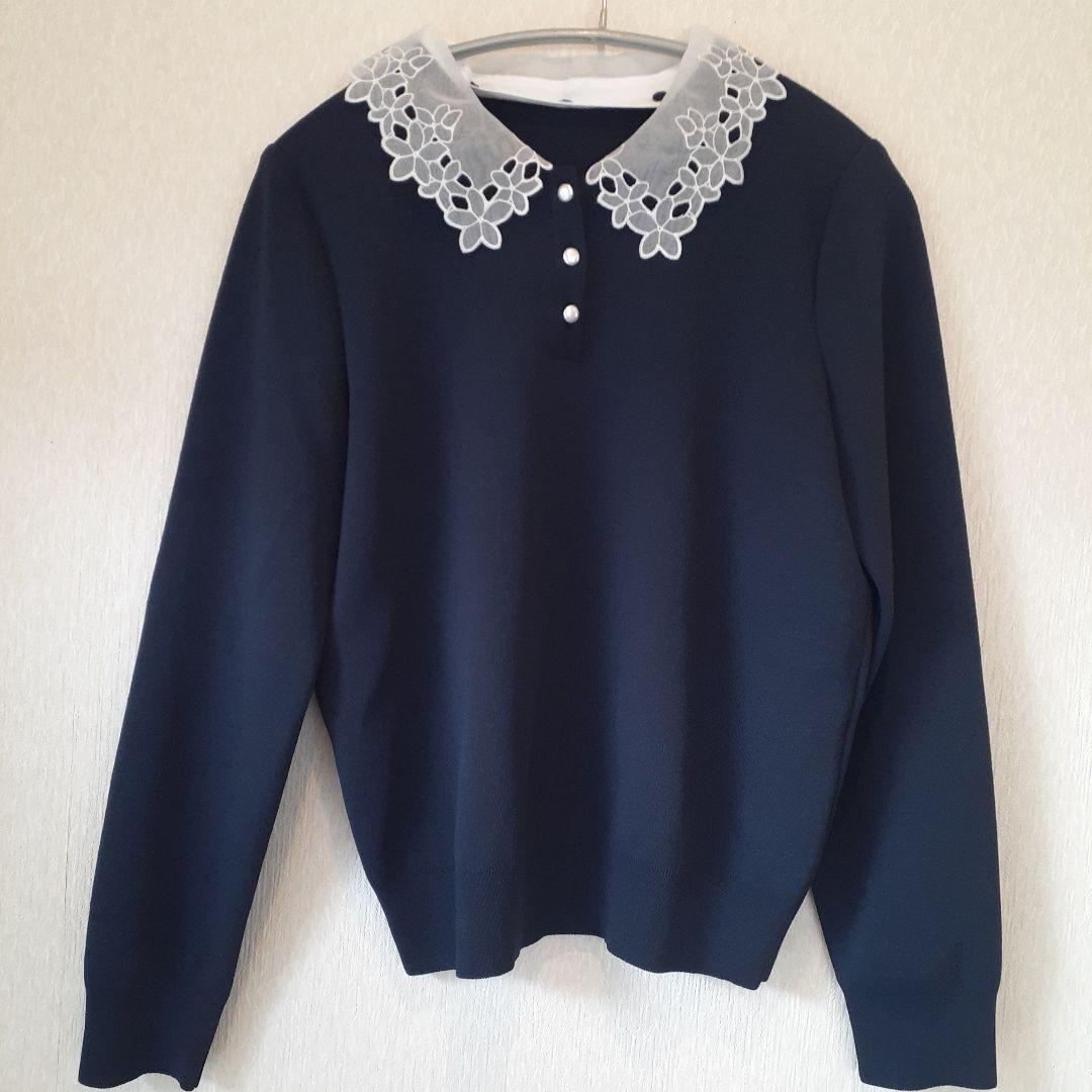 レリアン 春 セレモニー レースつけ襟 長袖2WAY ニット 11号