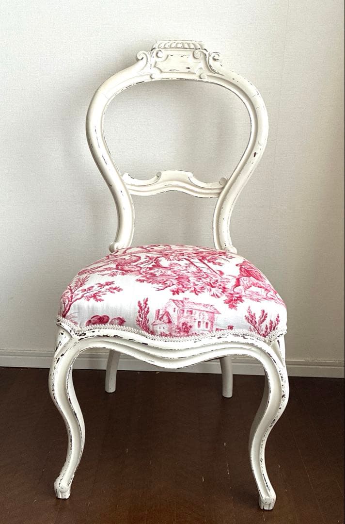 フレンチアンティーク　ペイントバルーンパックチェア　猫脚