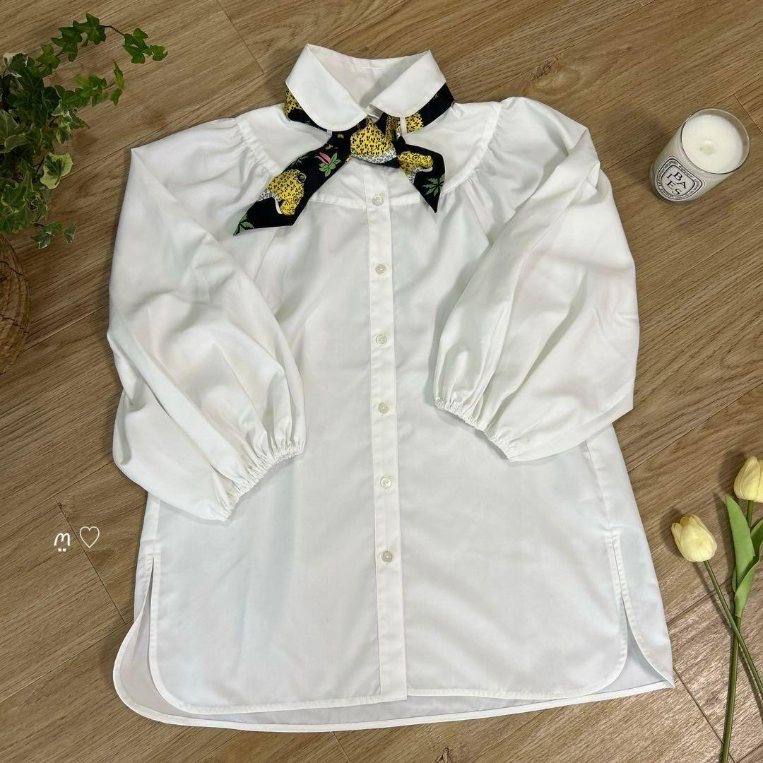 cccmalieシーマリー　丸襟半袖ブラウスFフリーサイズリボンスカーフ使用可能