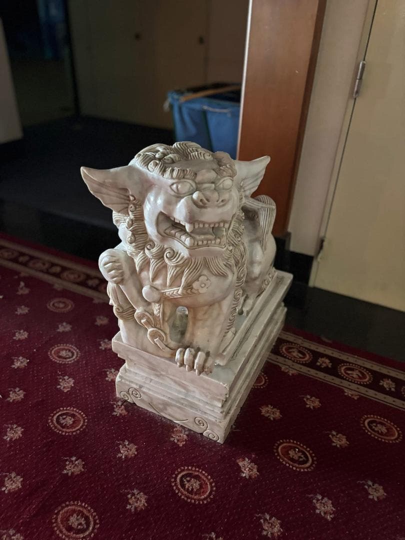 【引取限定】特大 白大理石 獅子 狛犬 2体セット ヴィンテージ 42年物