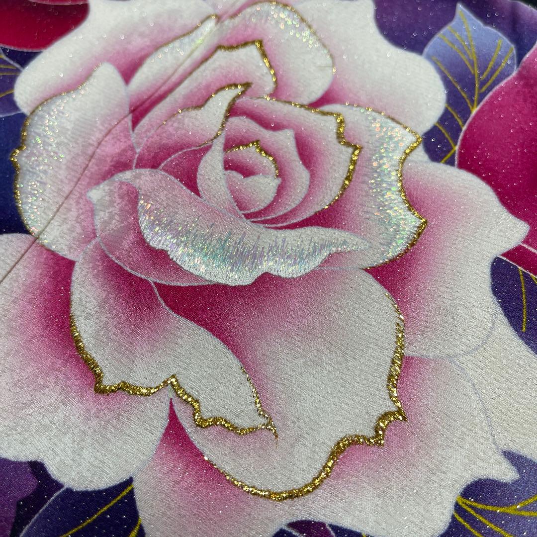 あらら様上質正絹豪華 ラメ、薔薇、蝶々 ゴージャス柄