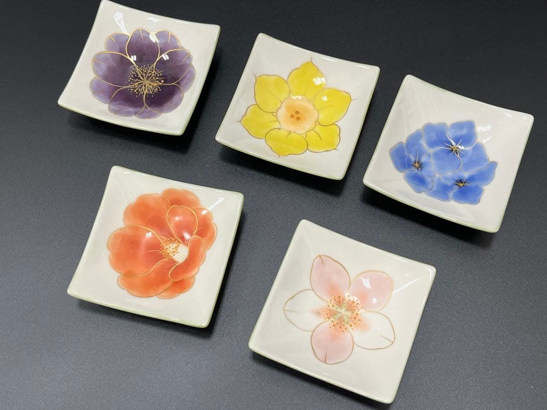 専用　陶あん 京焼 清水焼 花 小角皿 5枚まとめ