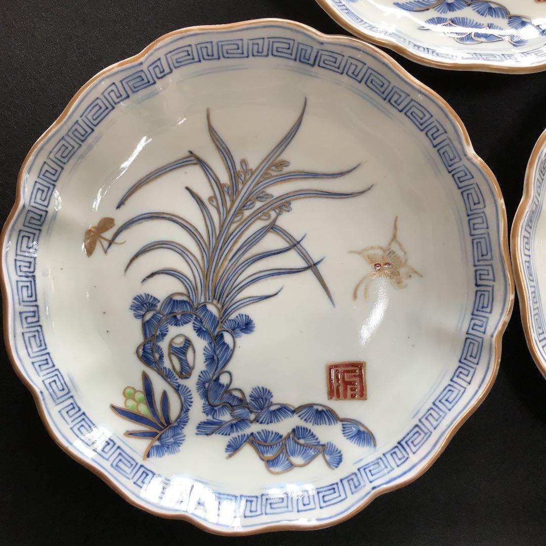 古伊万里 色絵岩蘭文七寸皿 5枚