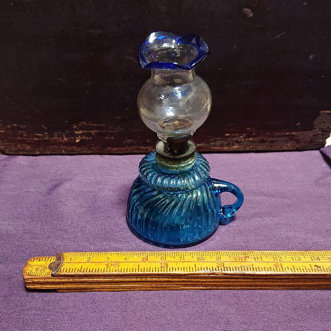 豆ランプ ねじれ青ガラス   明治時代頃