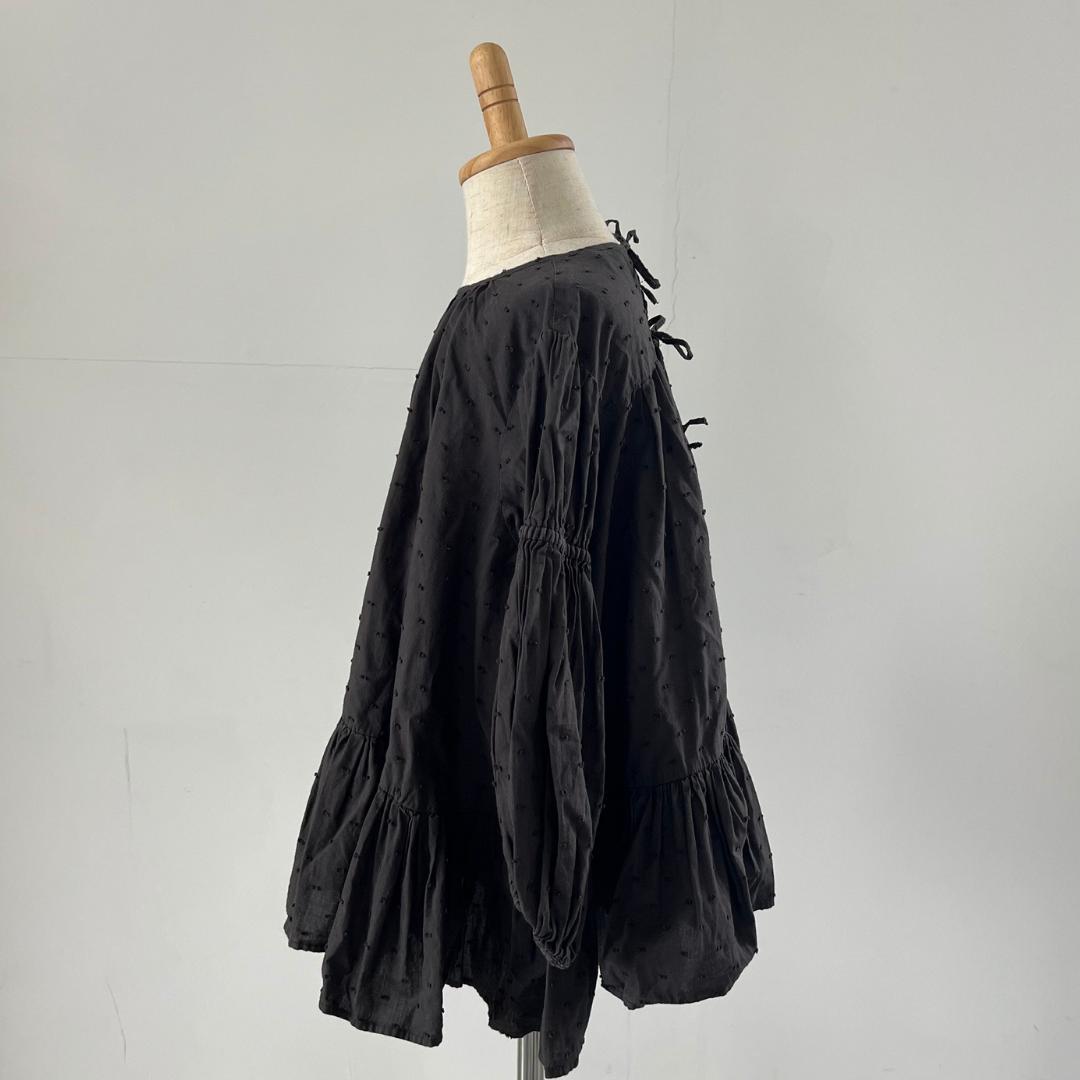 Uhr ドットミニドレス チャコールグレー 長袖ワンピース 110cm