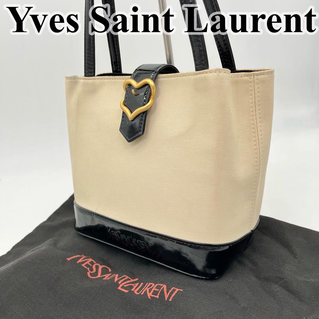 イヴサンローラン トートバッグ 肩掛け ゴールド金具 ロゴ型押し キャンバス