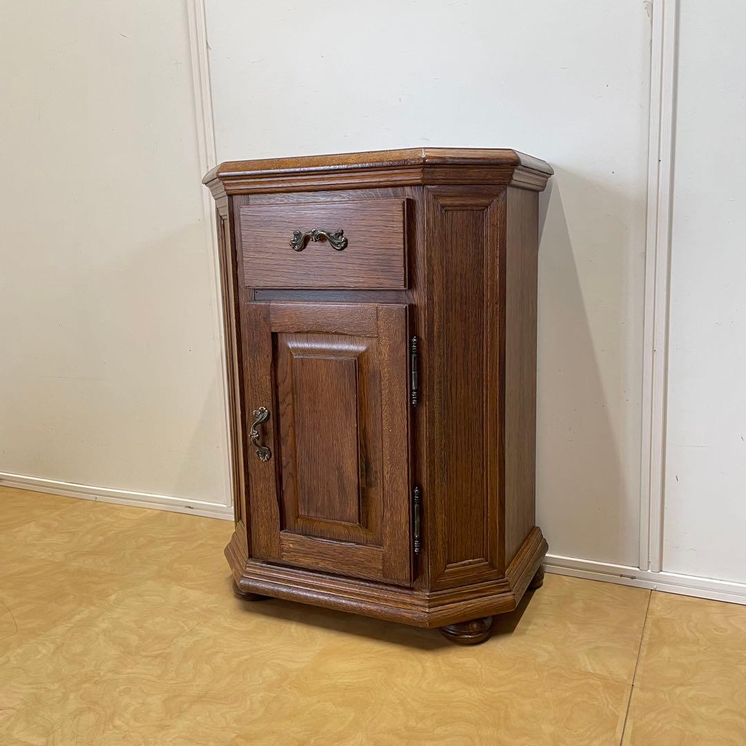 オーク材 6角キャビネット コンソール チェスト 電話台 棚 アンティーク