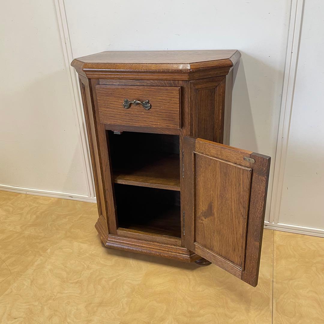 オーク材 6角キャビネット コンソール チェスト 電話台 棚 アンティーク