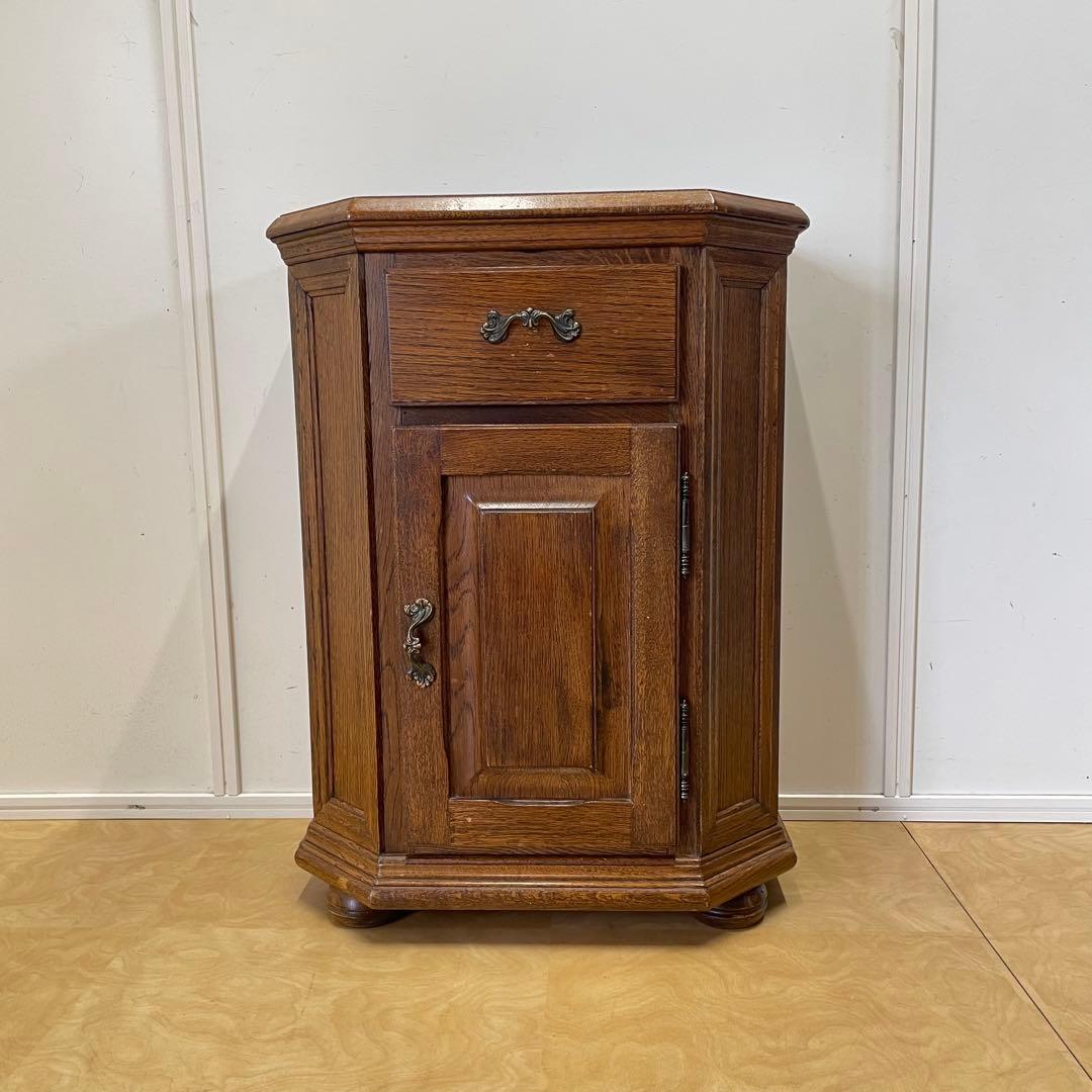 オーク材 6角キャビネット コンソール チェスト 電話台 棚 アンティーク