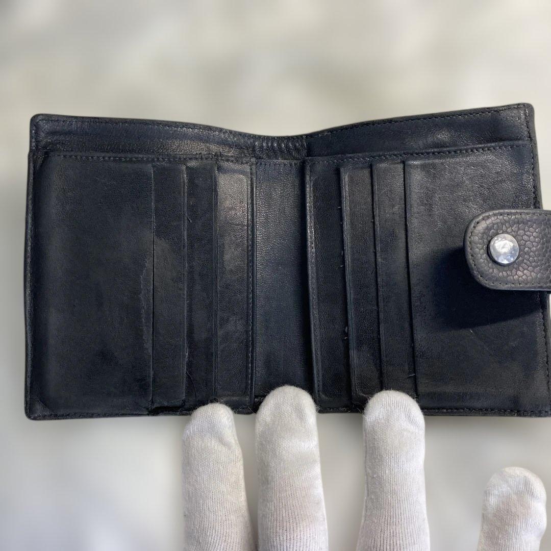 CHANEL シャネル ココマーク ダブルホックウォレット キャビアスキン 黒