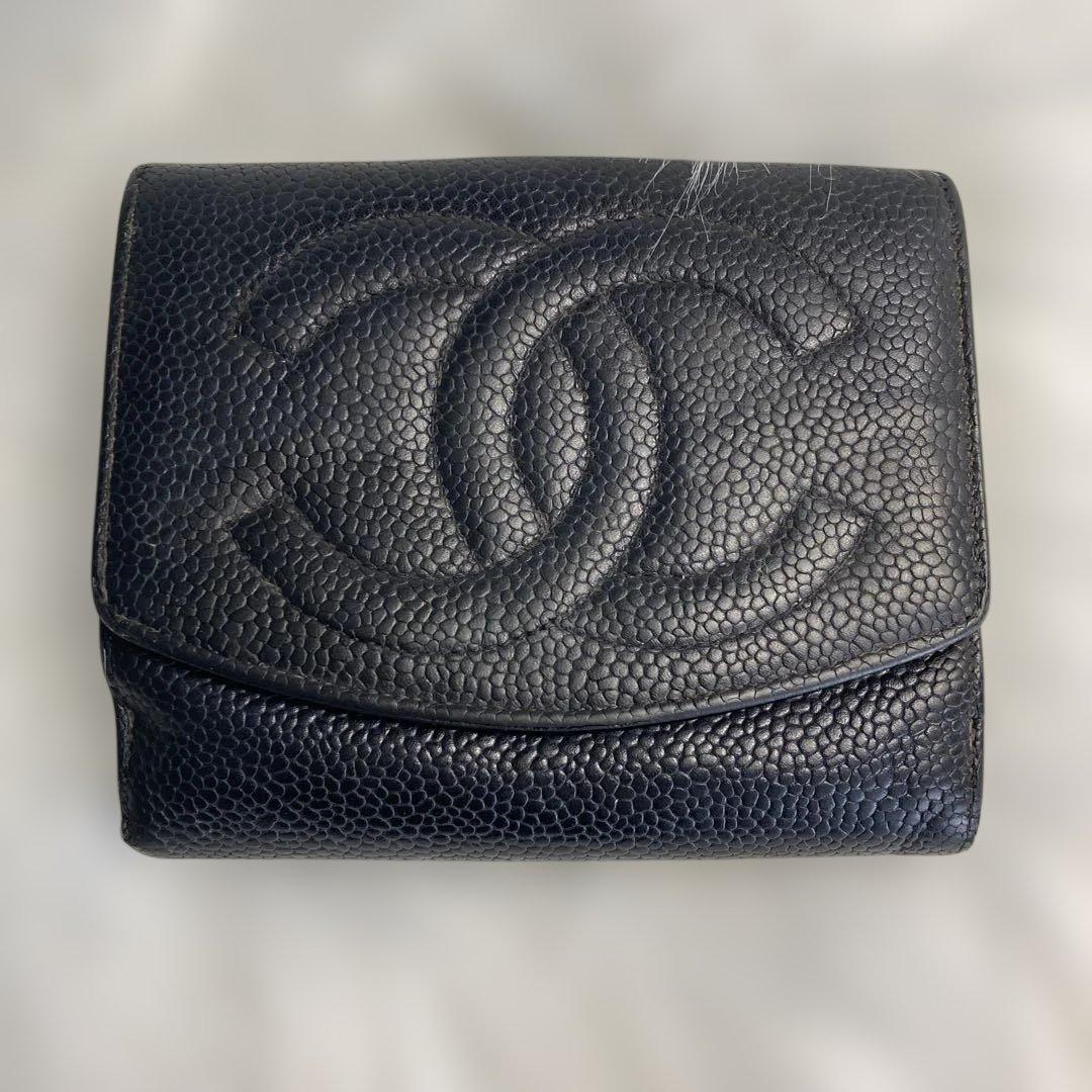 CHANEL シャネル ココマーク ダブルホックウォレット キャビアスキン 黒