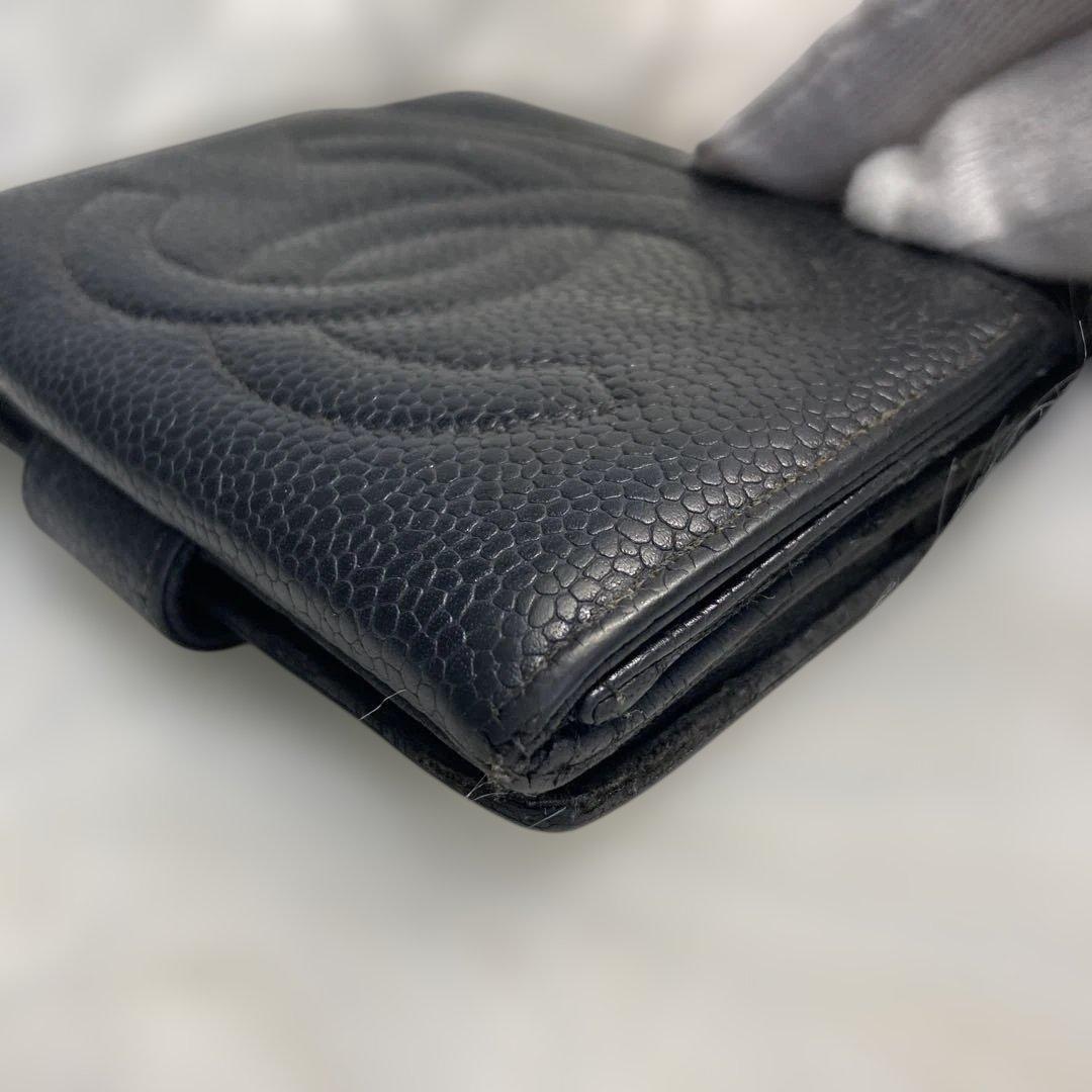 CHANEL シャネル ココマーク ダブルホックウォレット キャビアスキン 黒