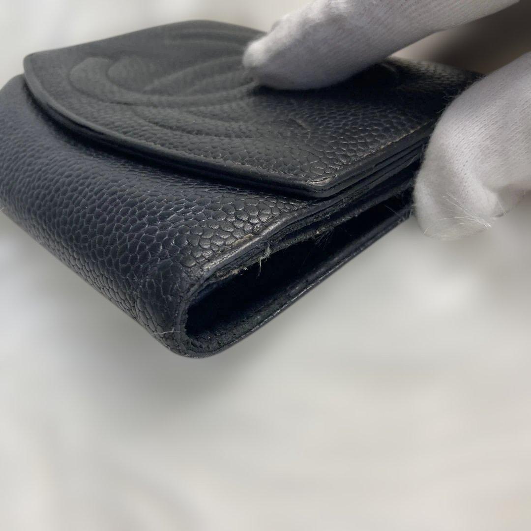 CHANEL シャネル ココマーク ダブルホックウォレット キャビアスキン 黒